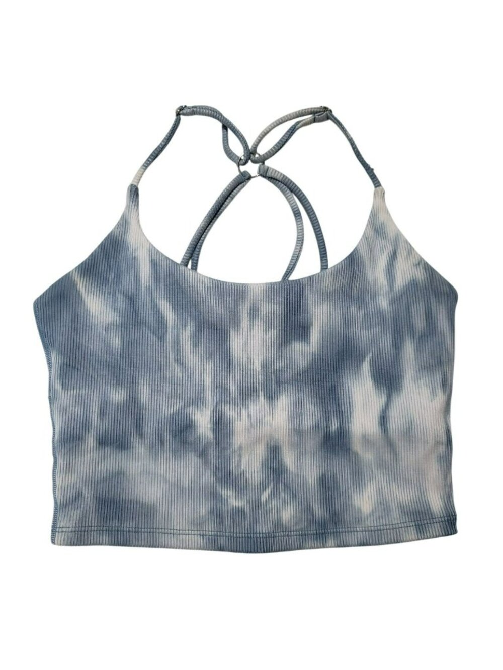 Carbon38 Blue White Tie Dye Sports Bra Racerback Strappy Adjustable Yoga